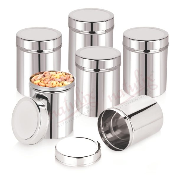 NATULIX 1 Kg Stainless Steel Containers for kitchen | Kitchen Containers Set | Silver (1250ml - 6pcs) Food Grains Capacity - 1kg Approx