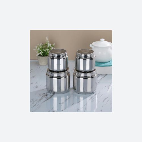 Stainless Steel Small Canisters/Dabba/Storage Containers for Kitchen with See Through Lid, Combo of 4 Pcs (800ml -2Pcs with 11cm Dia & 1450ml - 2Pcs with 13.5cm Dia), Silver