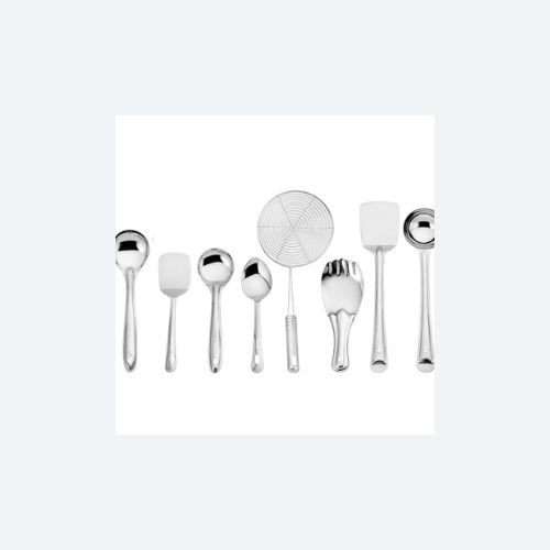 Stainless Steel 10 Pieces Cooking Spoons Set, Contains Ladle, Turner, Strainer, Rice Spoon, Oval Spoon, Serving Spoon, Kitchen Cooking Essential Set for Home, 10 Pcs
