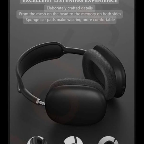 P9 Bluetooth Wireless Headphones with Mic, Deep Bass, Foldable Over-Ear Headset, Long Battery Backup, AUX/TF/FM Support (Black)