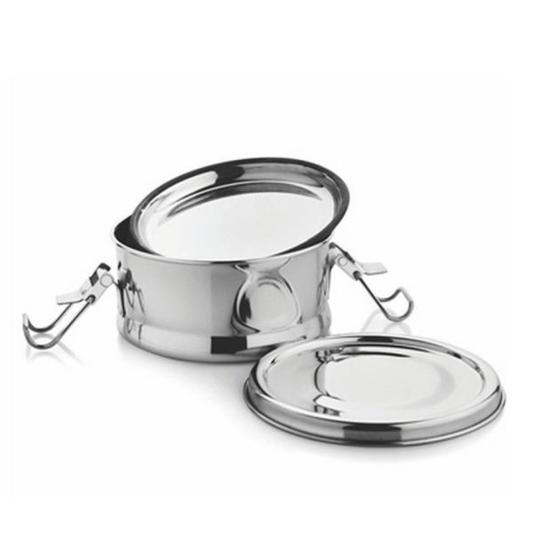 Stainless Steel Lunch Box for Kids, Single One Layer Leakproof Tiffin Box for School and Office Use with Inner Plate - Round - Small Size, 500 Milliliter - 500 Ml