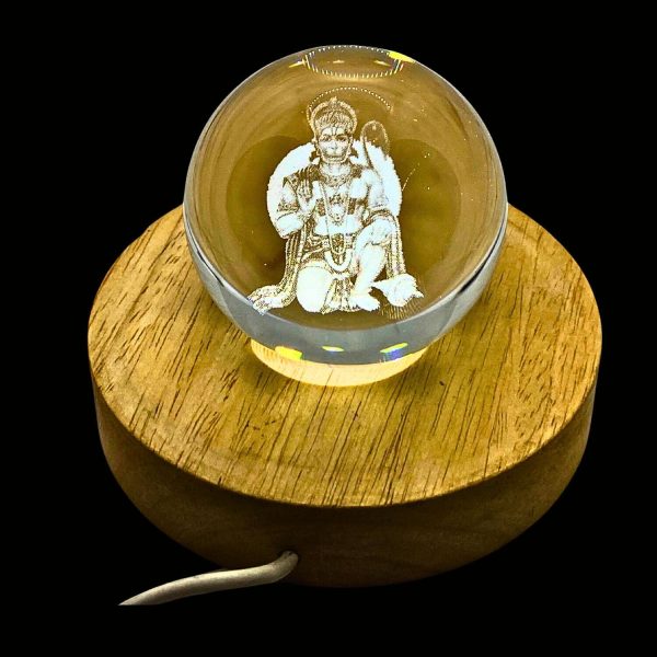 Hanumaan ji 3D Crystal Ball Night Light – Beautifully Designed with LED Wooden Base (Lord Hanuman)