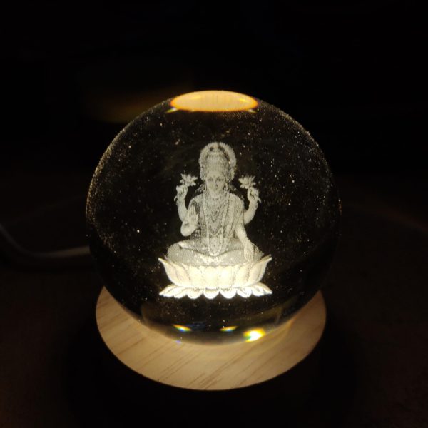 MATA Lakshmi 3D Crystal Ball Night Light,Glass Ball Night LED Lamp with USB Powered Perfect for Meditation Corners, Prayer Rooms & Gifting Purpose.