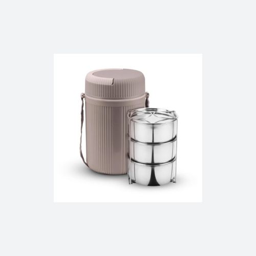 Stainless Steel, Plastic Quick Meal 3 Insulated Hot Lunch Box with 3 SS Container 300 ML Each | Office Lunch Box | BPA Free | Food Grade, Beige