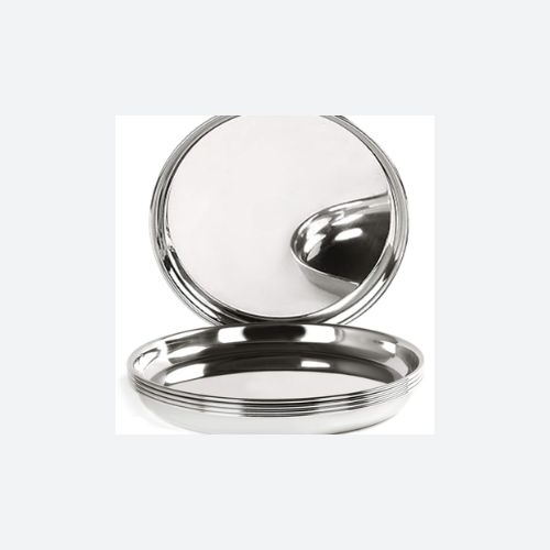 Stainless Steel Plate/Heavy Guage Steel Dinner Plates Set of 4 / High Grade Steel Plates for Lunch/Dinner with Mirror Finish, Bpa Free - Steel Thali Set (Pack of 4, 26.5 cm)