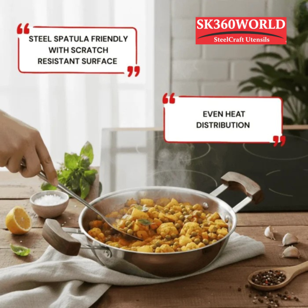 Triply Honey Comb Kadai with Wooden Handle